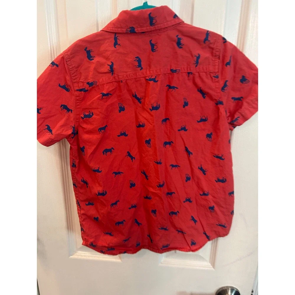 Matilda Jane Button Down Red Blue Horse Print Short Sleeve Shirt Joanna Gaines 6